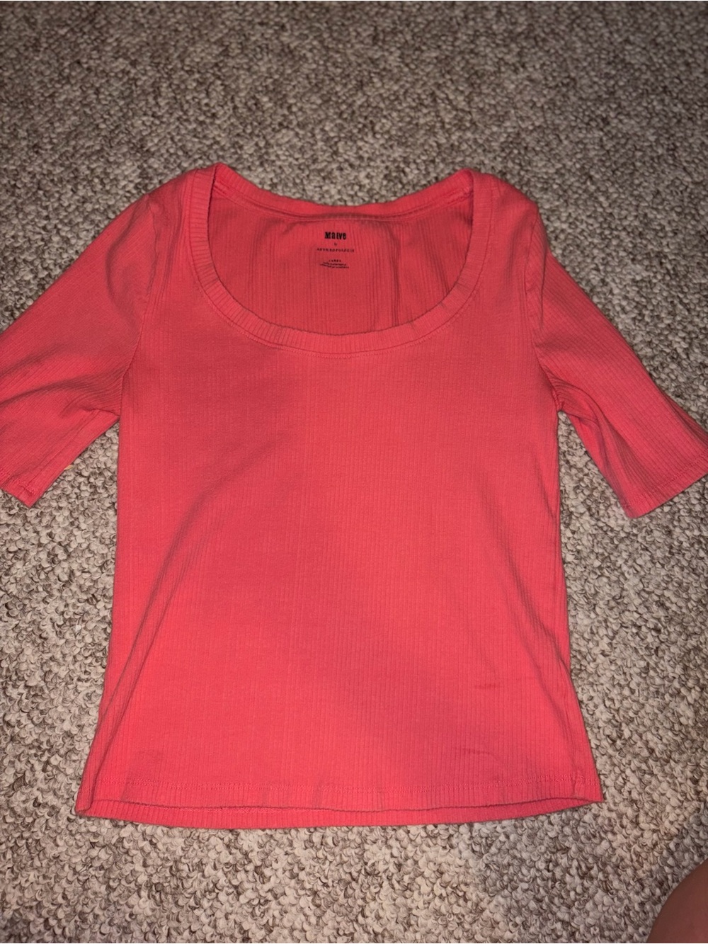 Maeve by Anthropologie Ribbed Short Sleeve Scoop Neck Top - Coral